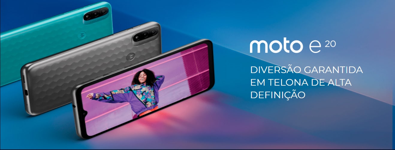 Smartphone Motorola E20 32GB 2GB de RAM Tela 6,5 Câmera Dupla Traseira 13mp + 2mp Frontal de 5MP Bateria de 4000mAh