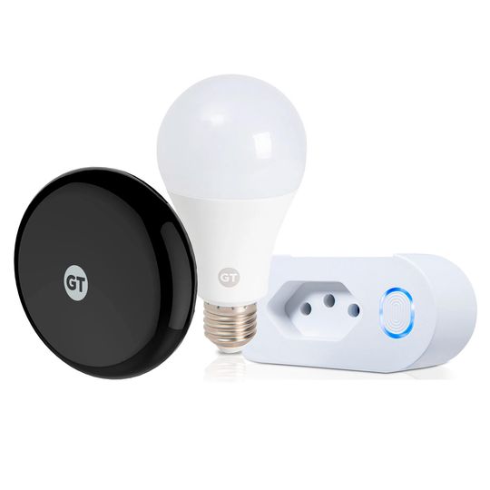 Kit-Casa-Inteligente-Goldentec--Tomada-Inteligente-Wi-Fi---Controle-Remoto-Smart-Infravermelho-Universal---Lampada-LED-Inteligente-Wi-Fi