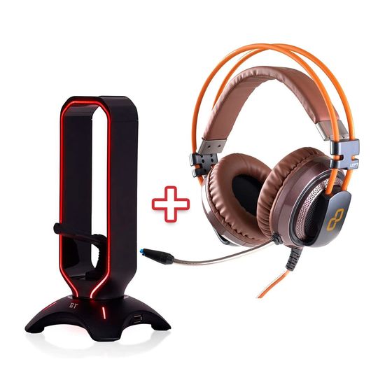 Kit-com-Headphone-Atck-7.1-Canais-Laranja-GT-Gamer---Suporte-para-Headset-Gamer-Space-Goldentec