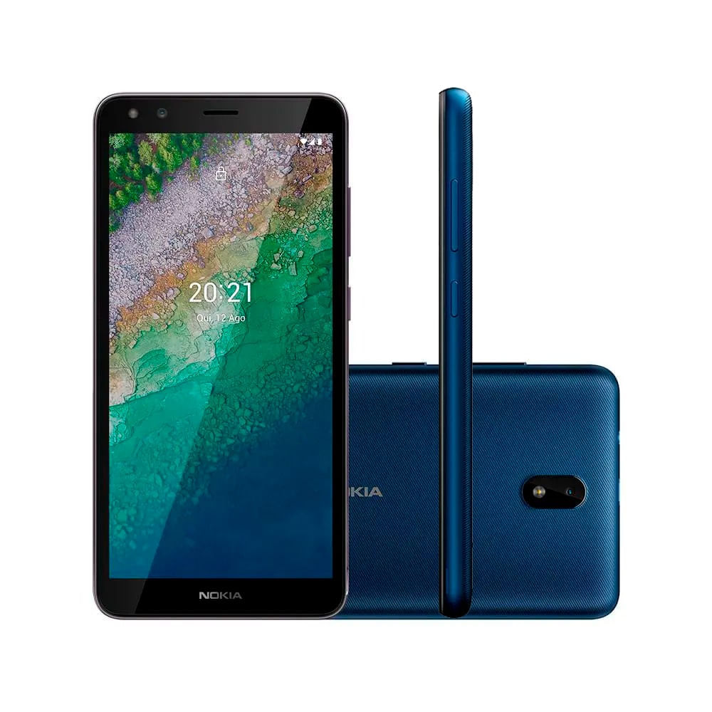 Smartphone Nokia C01 Plus 32GB, 4G, Tela 5.45”, Dual Chip, 1GB RAM, Câmera 5.0MP + Selfie 5.0MP Azul- NK040