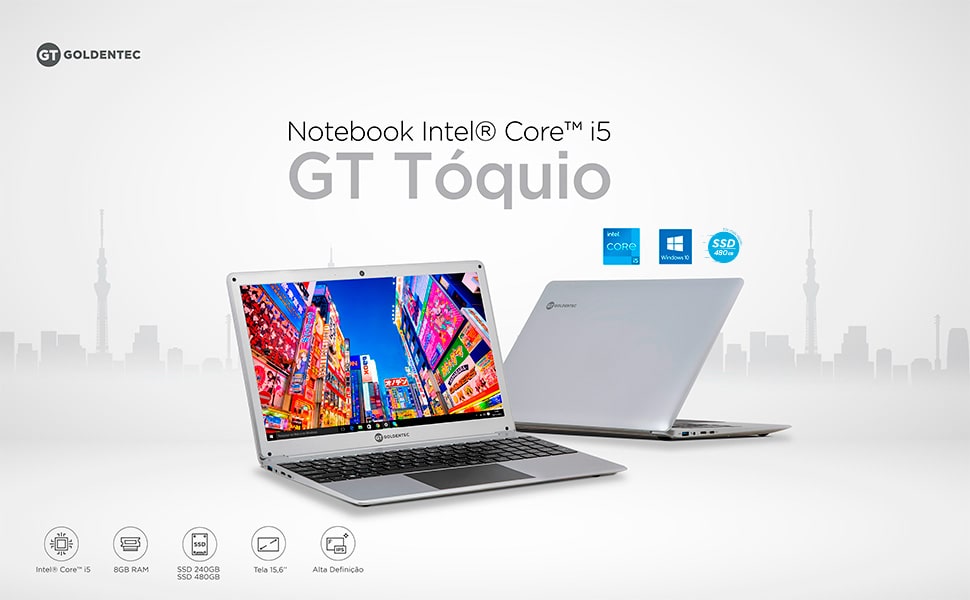 Notebook Tóquio Intel Core i5 8GB 240GB SSD Tela de 15.6 HD Windows 10 | Goldentec