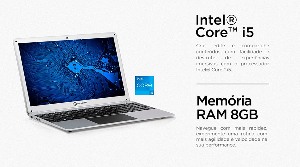 Notebook Tóquio Intel Core i5 8GB 480GB SSD Tela de 15.6 HD Windows 10 | Goldentec