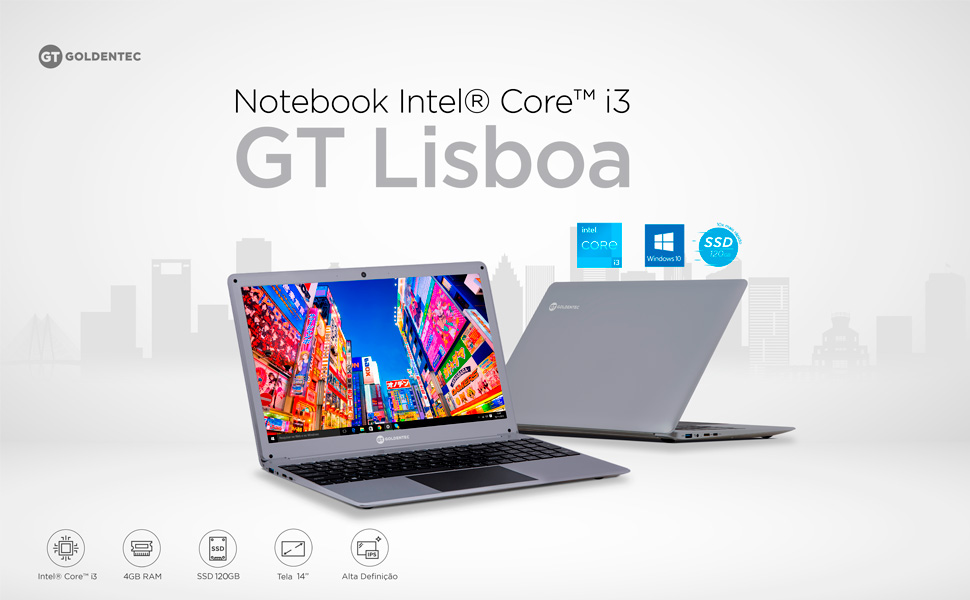 Notebook Lisboa Intel Core i3 4GB 120GB SSD Tela de 14 HD Windows 10 | Goldentec