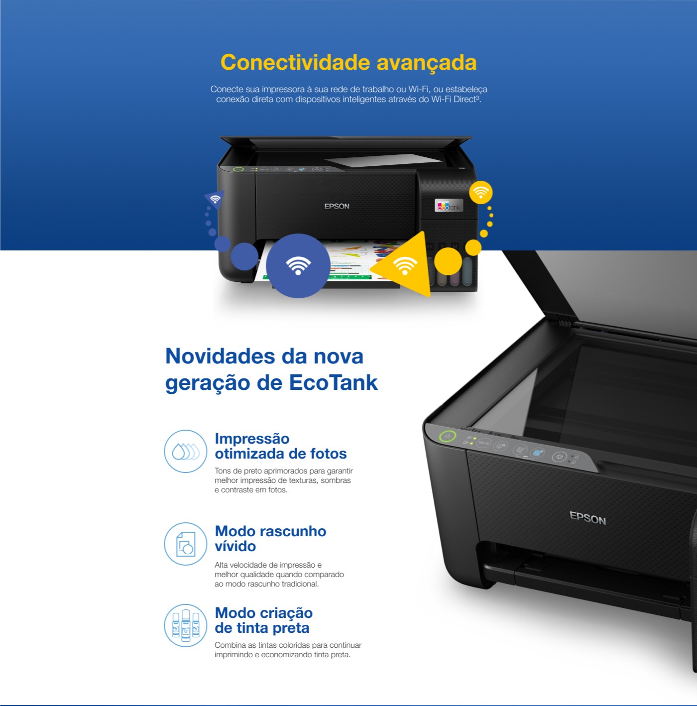 Impressora Multifuncional Epson Ecotank L3250, Colorida, Wi-Fi, Conexão  USB, Bivolt - C11CJ67303 - Ibyte Atacado