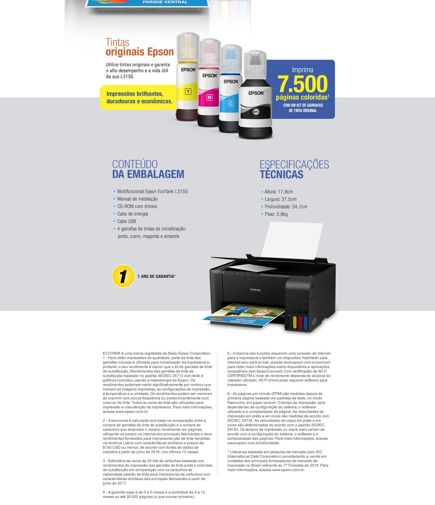 Impressora Multifuncional Epson EcoTank L3150 WiFi