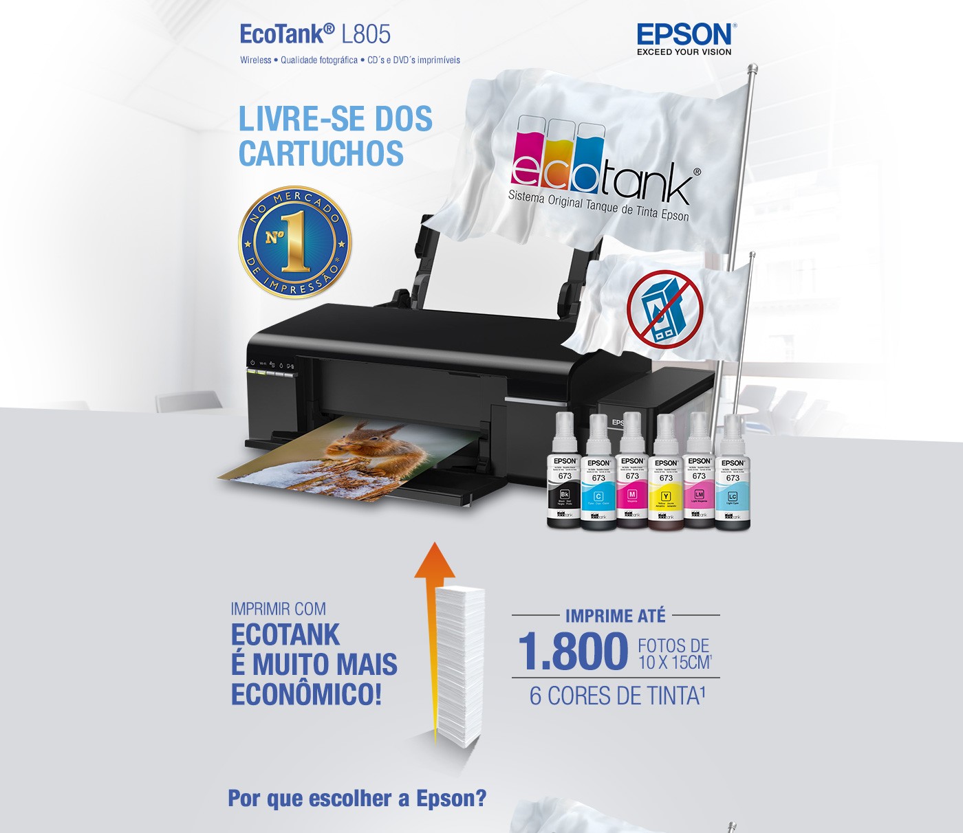 Impressora Epson Tanque de Tinta L805 Wi-Fi Impressão em CD e DVD,Preto-C11CE86402
