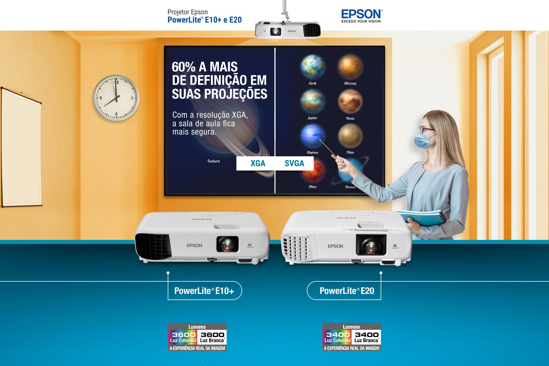 Projetor Epson Powerlite E10+ 3LCD, 3600 ANSI Lúmens - V11H975021