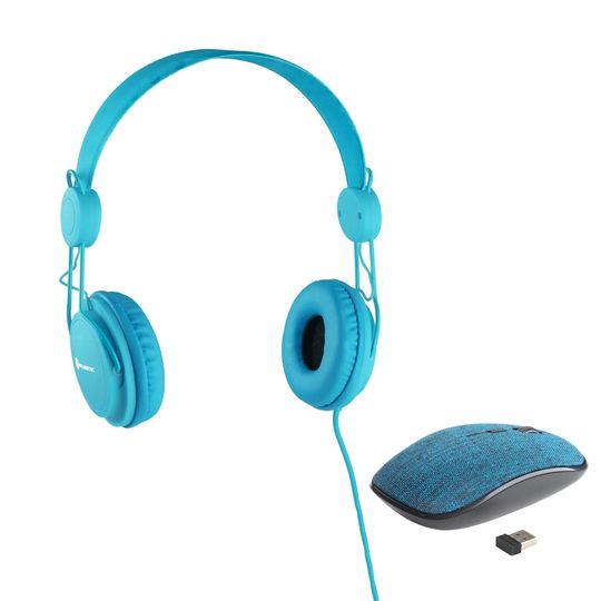 Kit-Headphone-Estereo-Hi-Fi-Soul-GT-Colors-Azul--Mouse-Sem-Fio-USB-GT-Colors-em-Tecido-Azul