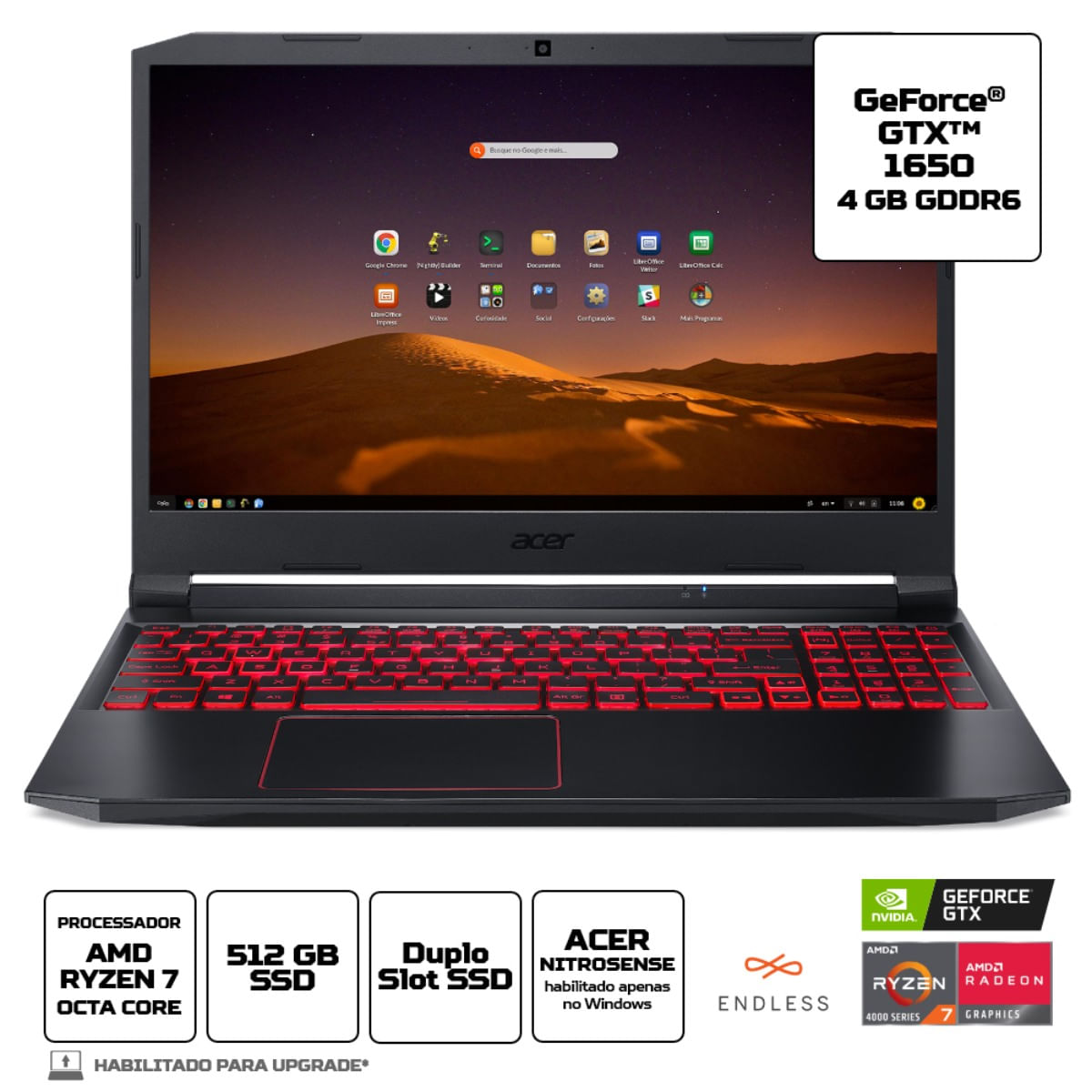 Notebook Gamer Acer Aspire Nitro 5 AN51544R11B Linux Preto lojaibyte
