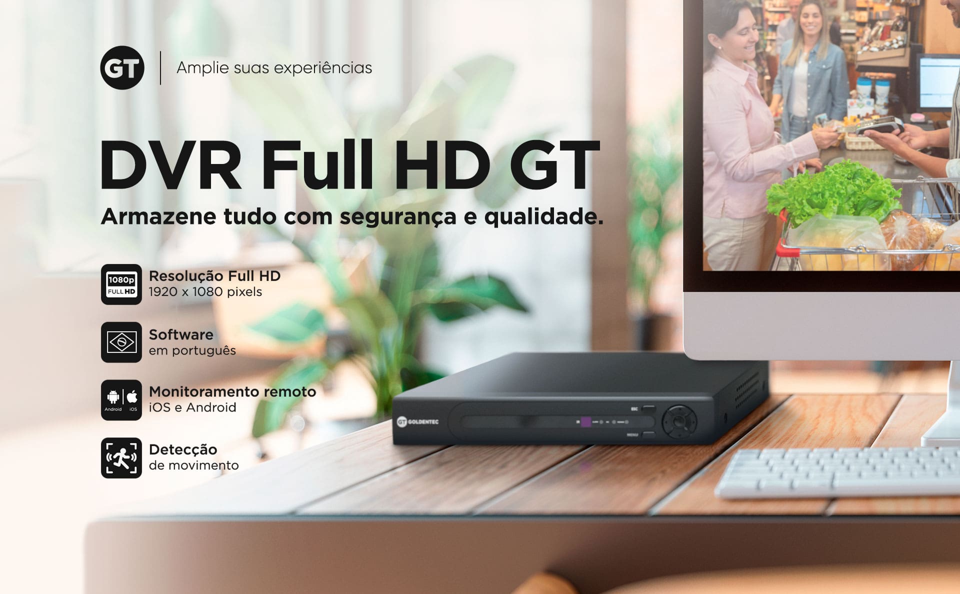 DVR 8 Canais Full HD até 14TB com Monitoramento Remoto iOS e Android | GT