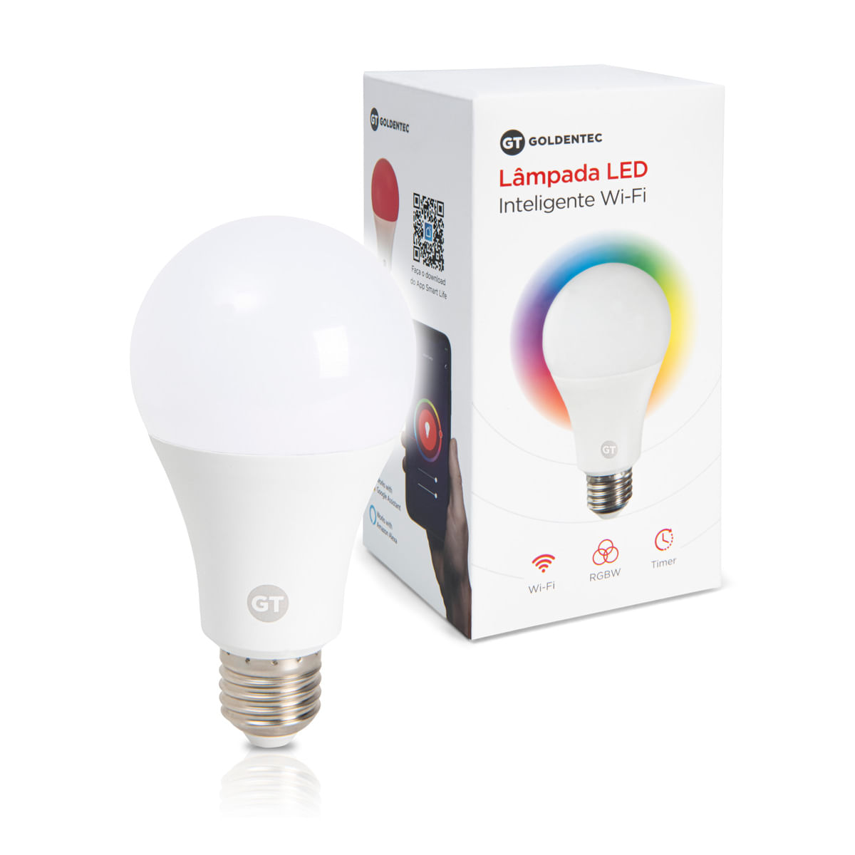 Lâmpada Inteligente Wi-Fi LED RGB Compatível com Alexa e Google Assistente 9W | GT