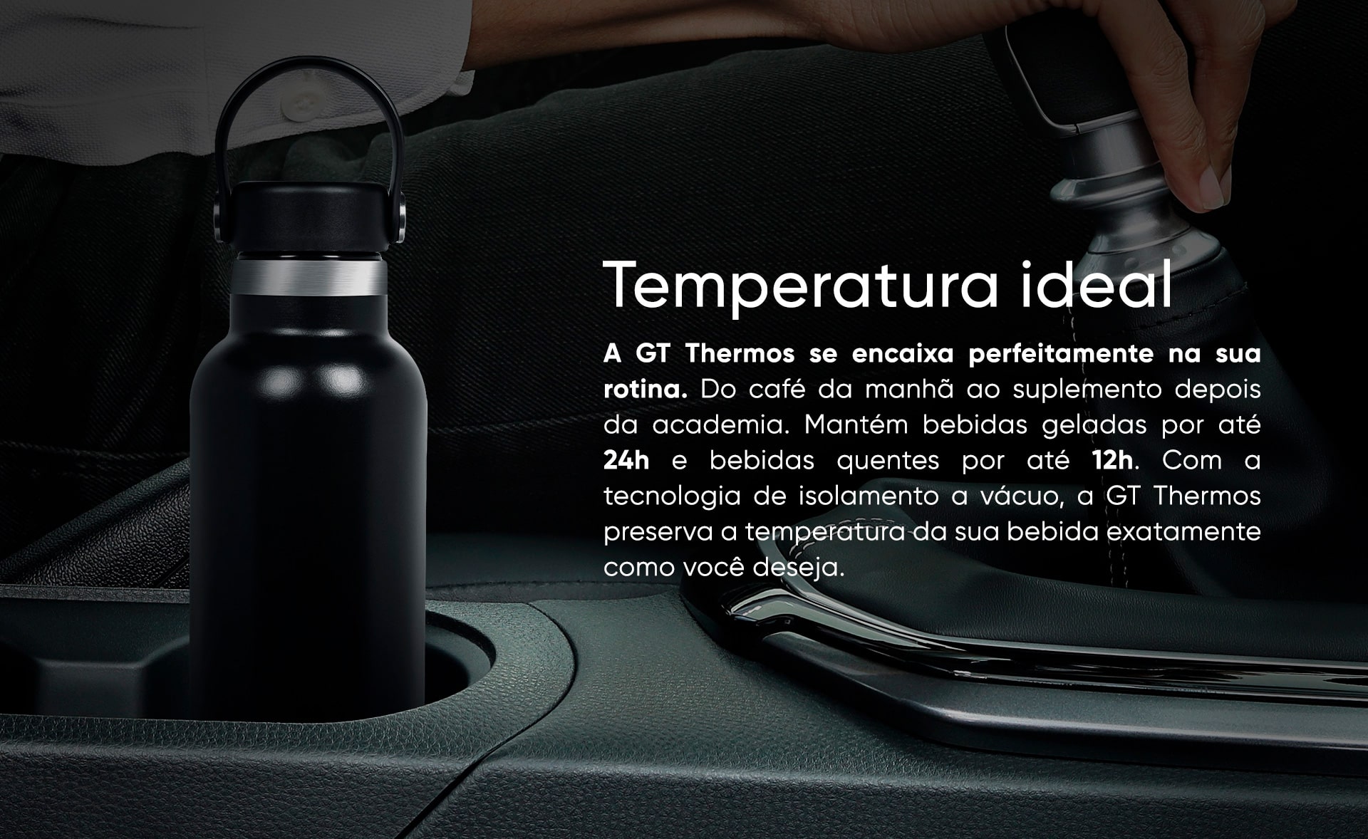Garrafa Térmica Inox 500 ml para bebidas quentes ou frias e tampa com alça - Preta | GT