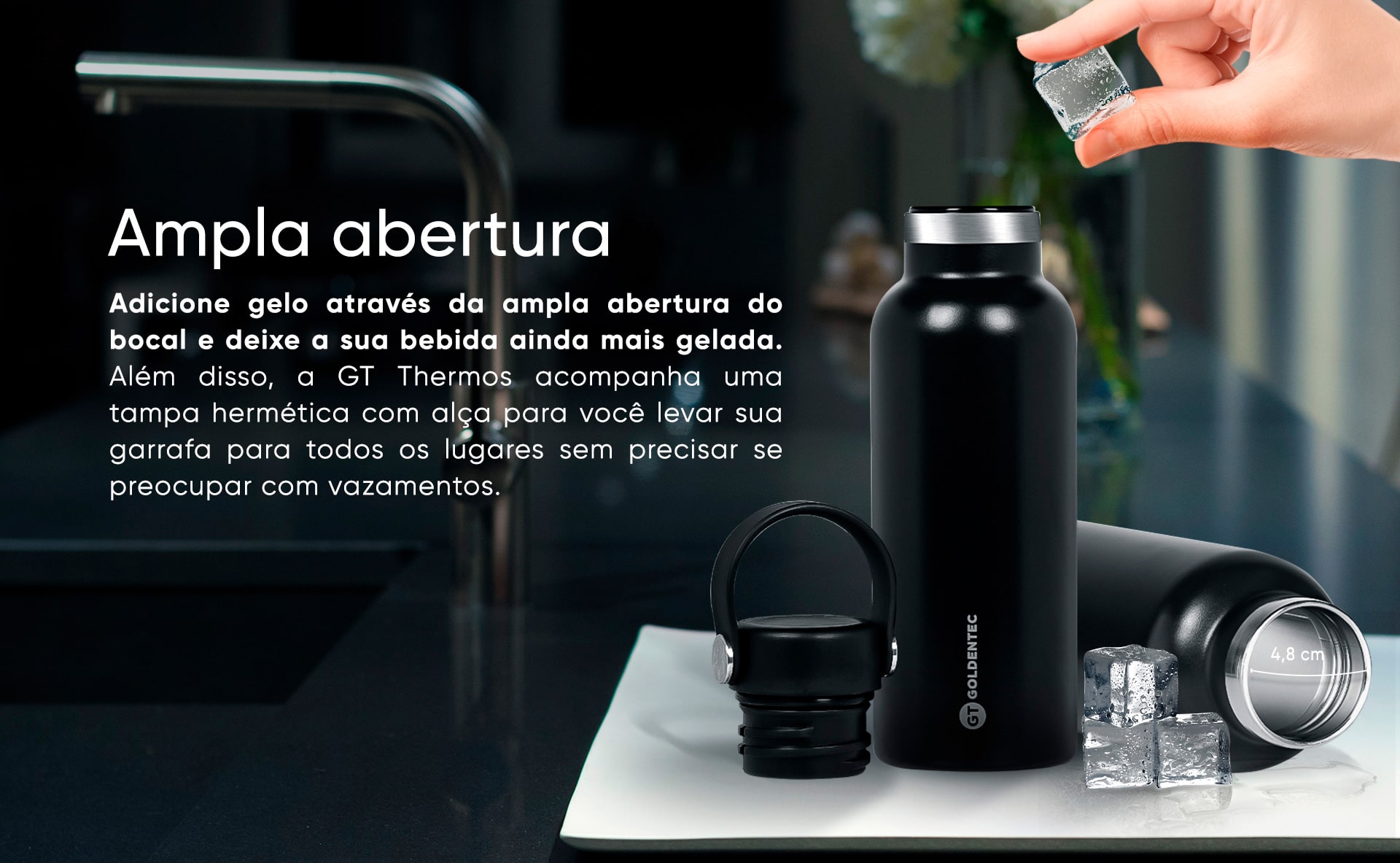Garrafa Térmica Inox 500 ml para bebidas quentes ou frias e tampa com alça - Preta | GT