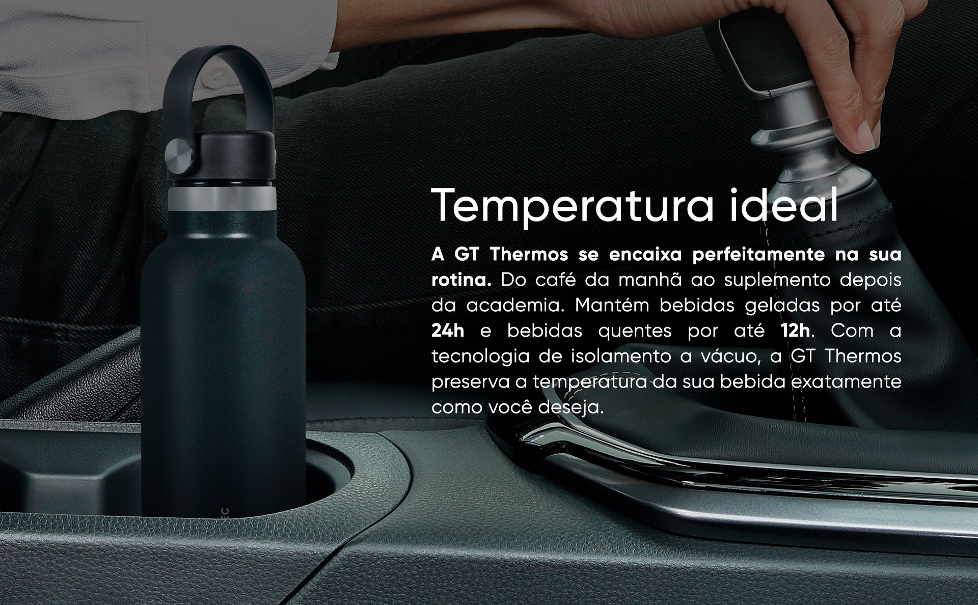 Garrafa Térmica Inox 500 ml para bebidas quentes ou frias e tampa com alça - Preta | GT