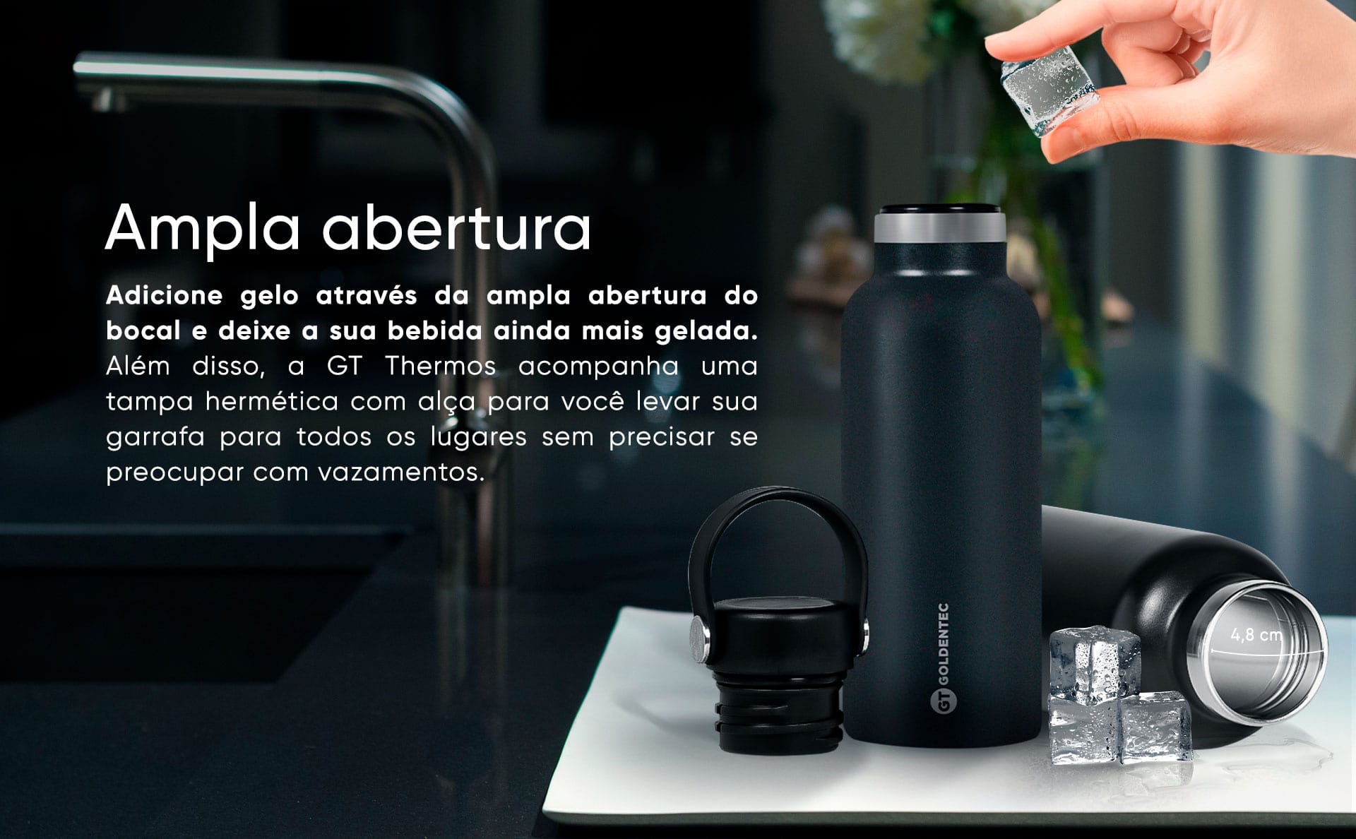 Garrafa Térmica Inox 500 ml para bebidas quentes ou frias e tampa com alça - Preta | GT