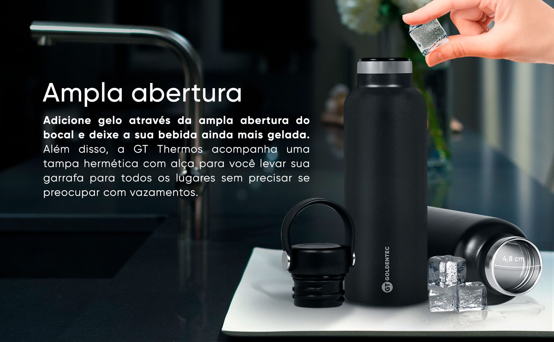 Garrafa Térmica Inox 750 ml para bebidas quentes ou frias e tampa com alça - Preta | GT