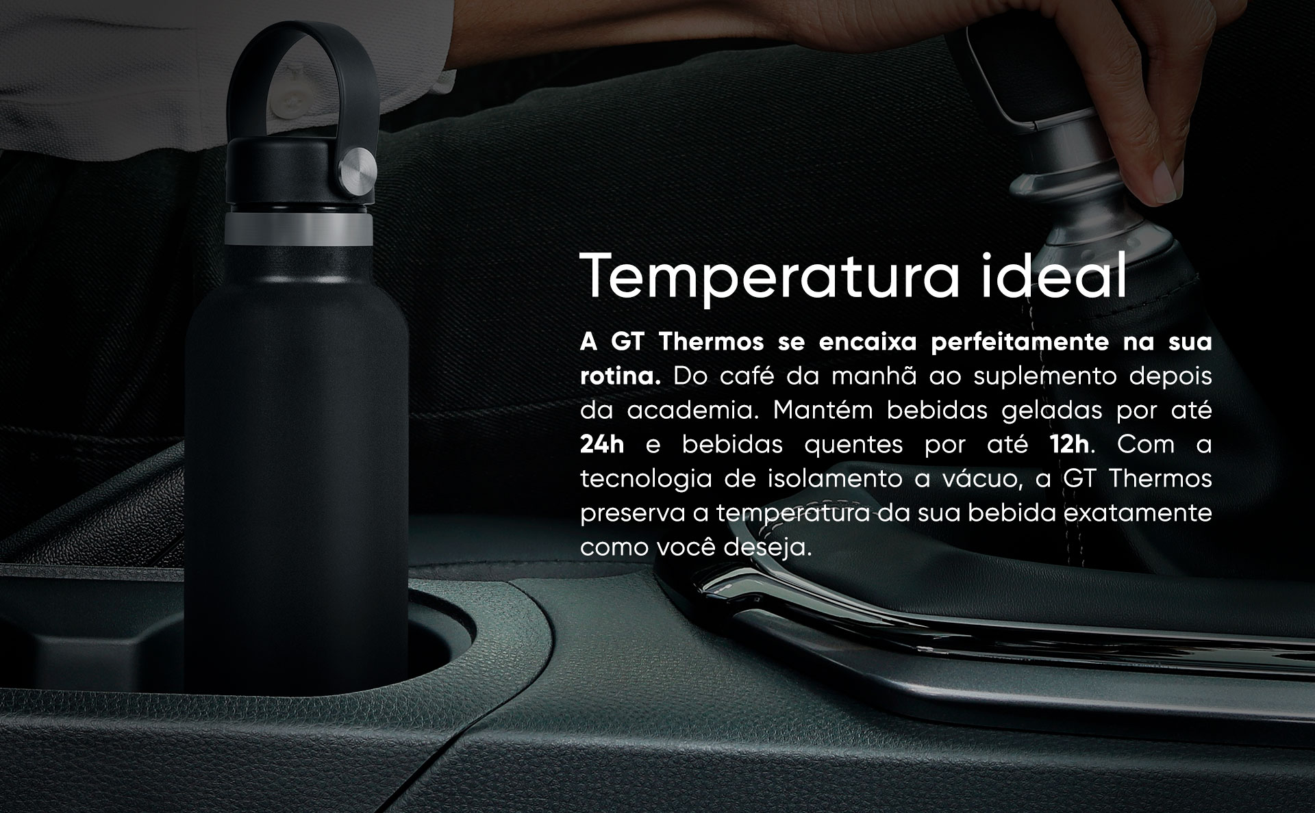 Garrafa Térmica Inox 750 ml para bebidas quentes ou frias e tampa com alça - Preta | GT