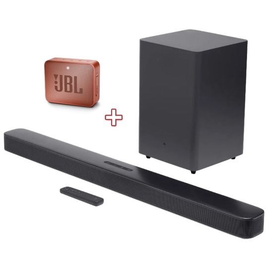 Kit-Caixa-JBL-GO-2-Canela---JBL-Bar-2.1-Deep-Bass