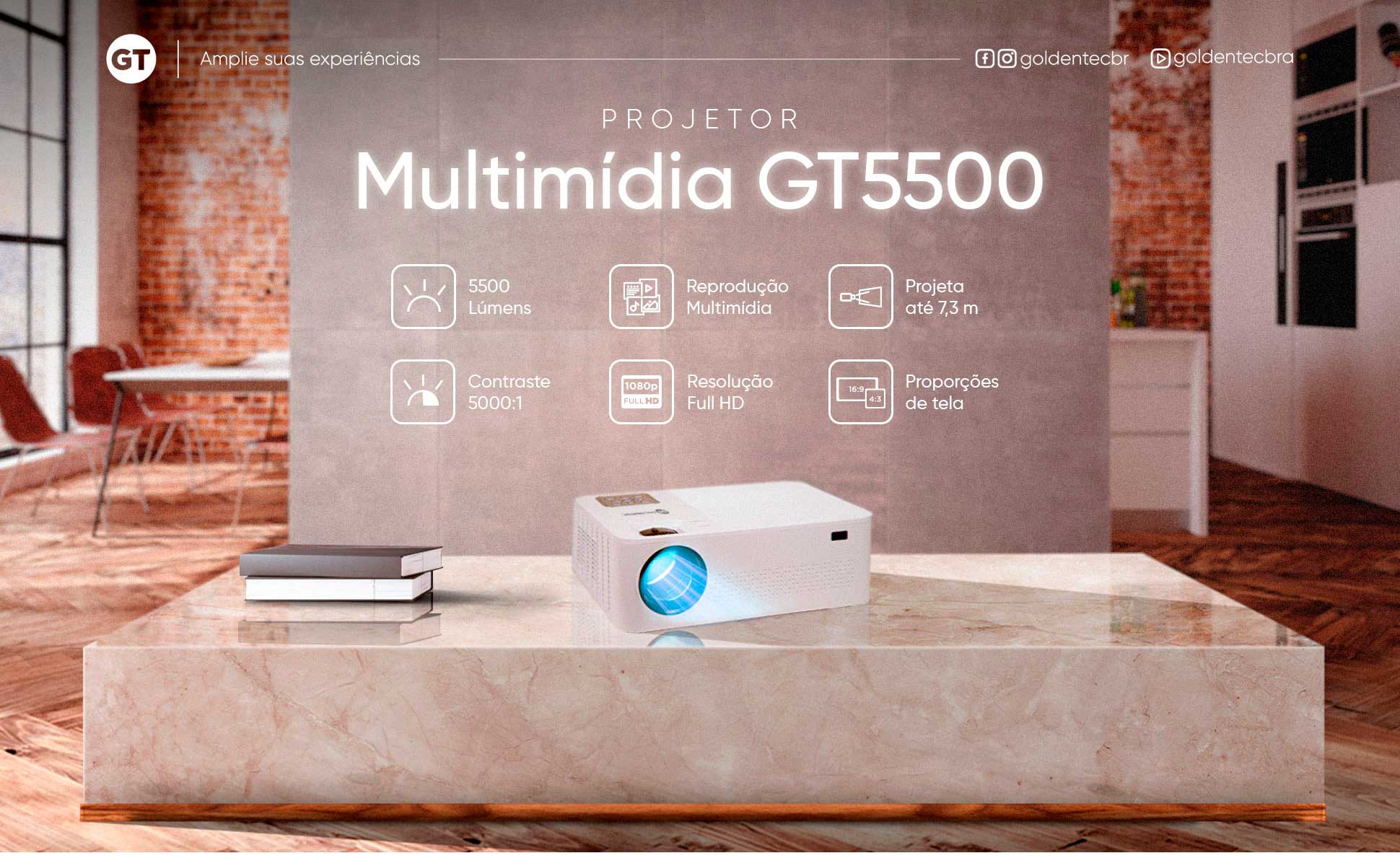 Projetor Multimídia 5500 Lumens Full HD com HDMI, USB, AV e VGA | GT