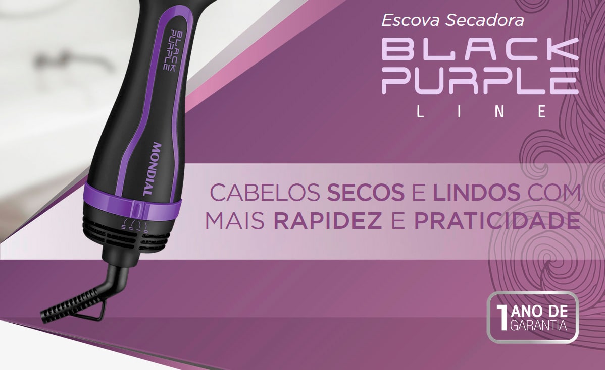 Escova Secadora Mondial Black Purple Line, 1200W, 220V - ES-08
