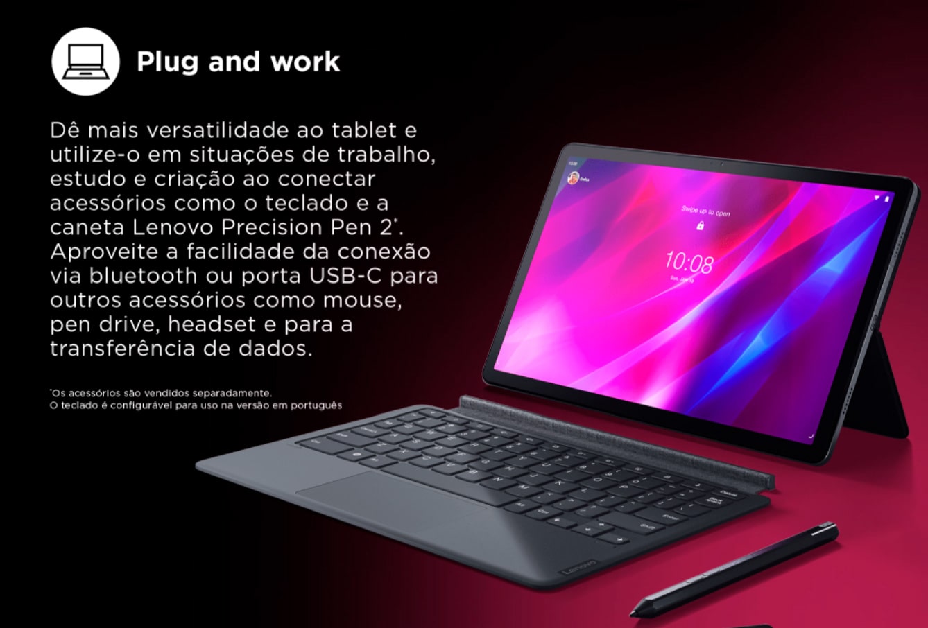 Tablet Lenovo Tab P11 Plus com Capa Protetora, Octa-core 4GB 64GB Tela 11 Wi-fi