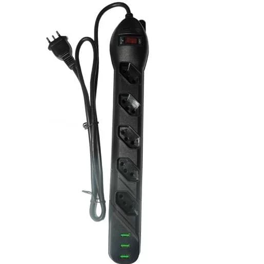 Filtro de Linha Qualitronix QFL5 Com 5 Tomadas e 3 USB Com Prtoteção de Circuit Breaker Preto