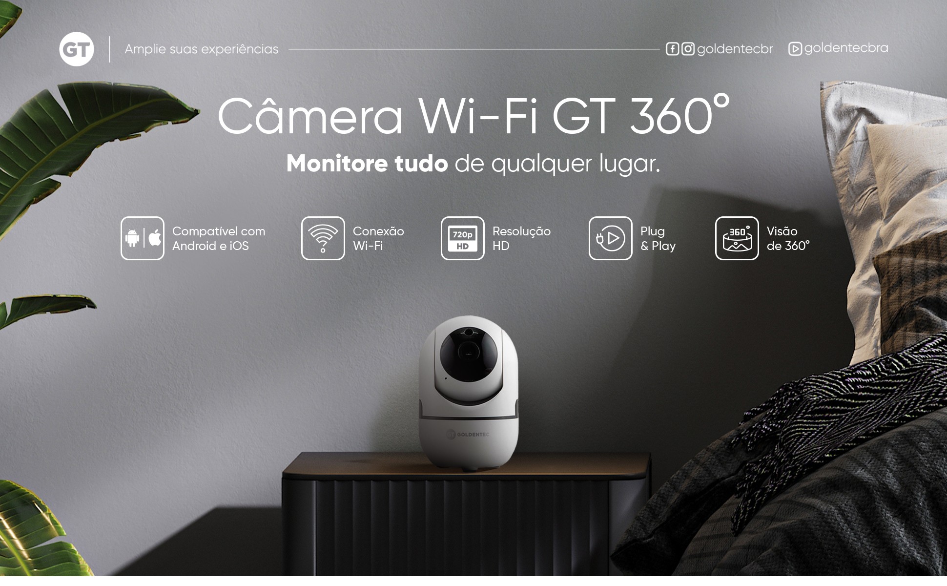 Câmera Wi-Fi HD GT 360° com Visão Noturna e App