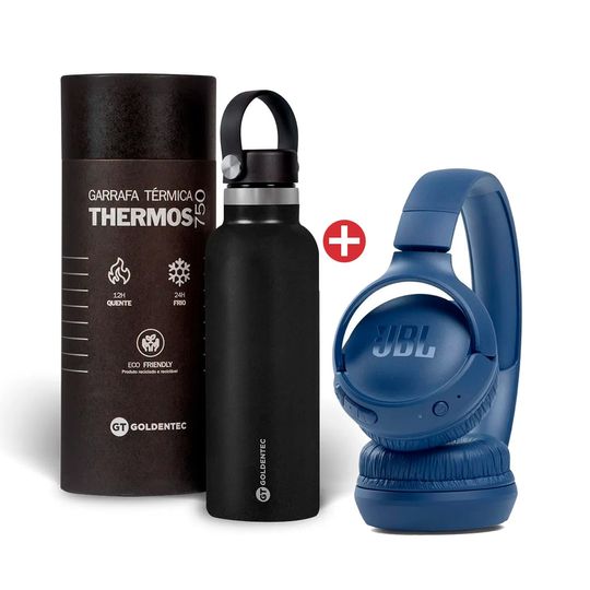 Kit-com-Fone-De-Ouvido-Bluetooth-JBL-T510-Azul---Garrafa-Termica-GT-Thermos-Inox-750ml