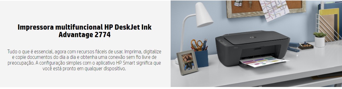 Impressora Multifuncional Deskjet Ink Advantage 2774 7FR22A, Colorida, Wi-fi, Conexão USB, Bivolt