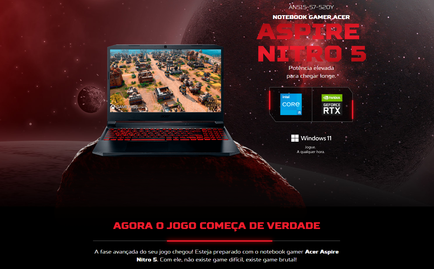 Notebook Gamer Acer Aspire Nitro 5, Intel® Core I5, 8GB DDR4, 512GB SSD, Windows 11 - NH.QF1AL.001