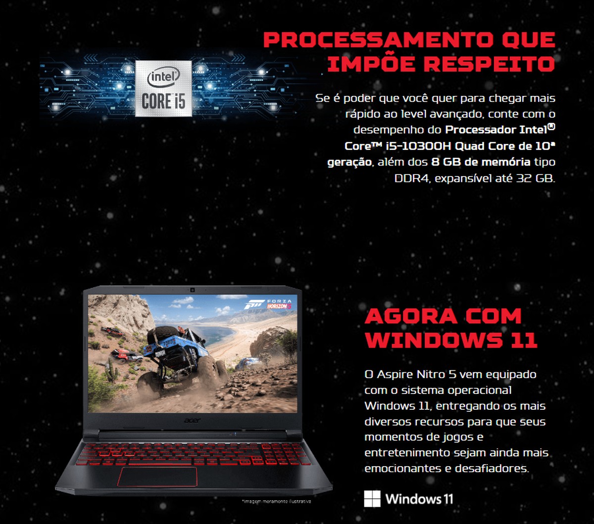 Notebook Gamer Acer Aspire Nitro 5 15.6, Intel® Core i5-10300H, 8GB, SSD 512GB, 1TB HD Windows 11 - NH.QD4AL.007