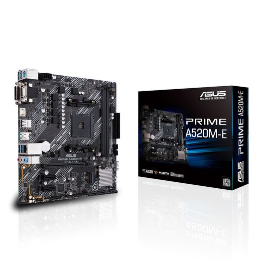 Placa-Mãe Asus Prime A520M-E AMD AM4 DDR4 mATX, USB 3.2 Gen2, HDMI/DVI/D-Sub
