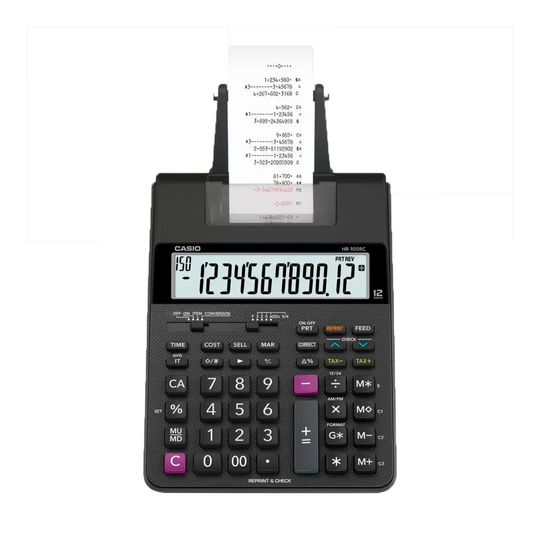 Calculadora com Bobina Casio, 2 cores impressão Preto - HR-100RC-BK-B-DC