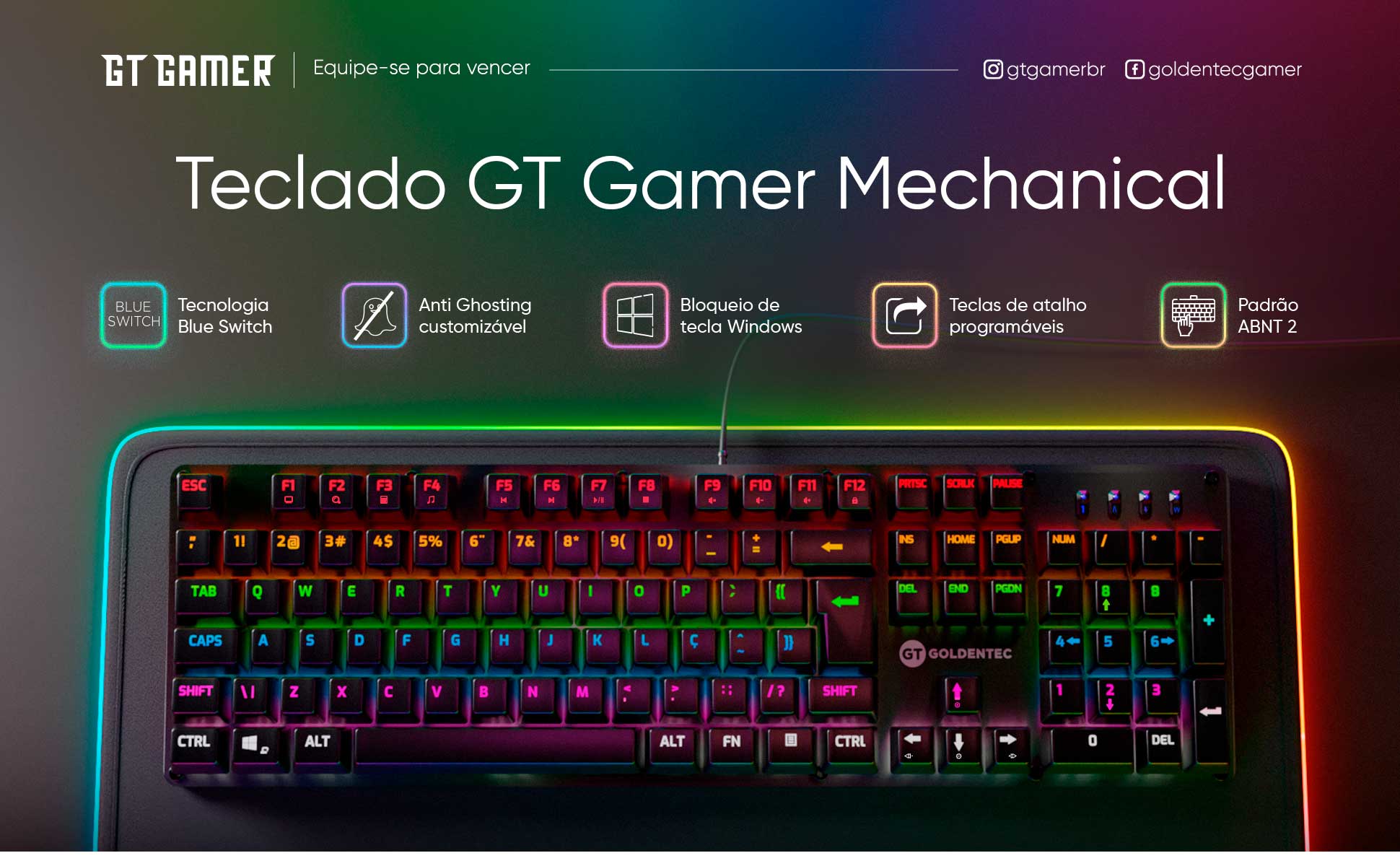 Teclado Gamer Mecânico com LED RGB | Goldentec