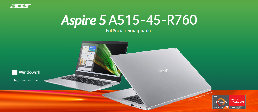 Notebook Acer Aspire 5 A515-45-R760 Processador AMD Ryzen™ R7 5700U 8GB SSD 256GB - Windows 11 15.6