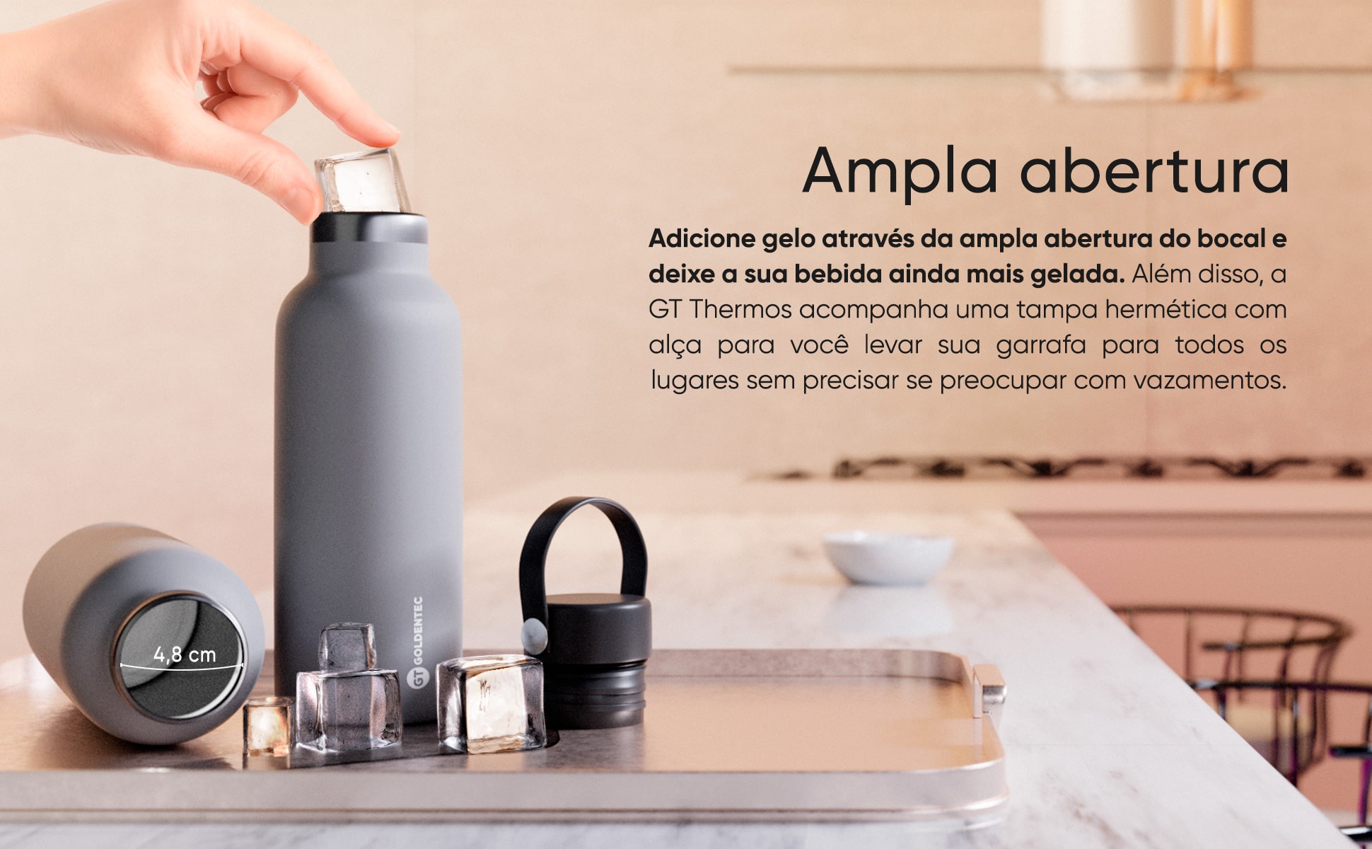 Garrafa Térmica GT Thermos Inox 500 ml para Bebidas Quentes ou Frias e Tampa com Alça - Cinza | GT