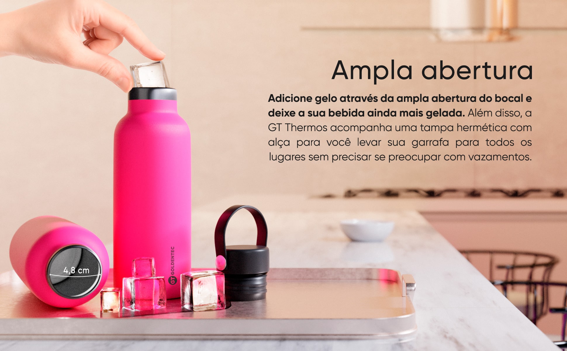 Garrafa Térmica GT Colors Inox 500 ml para Bebidas Quentes ou Frias e Tampa com Alça - Rosa | GT