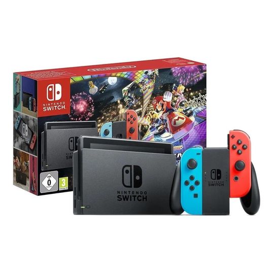 Nintendo Switch LCD + Mario Kart 8 Deluxe + Joy-Com Neon Blue e Neon Red + 3 Meses de Assinatura Digital Nintendo Switch Online