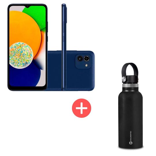 Smartphone-Samsung-Galaxy-A03-64GB-4GB-6.5--Azul---Garrafa-Termica-GT-Thermos-Inox-500-ml---Preta-|-GT