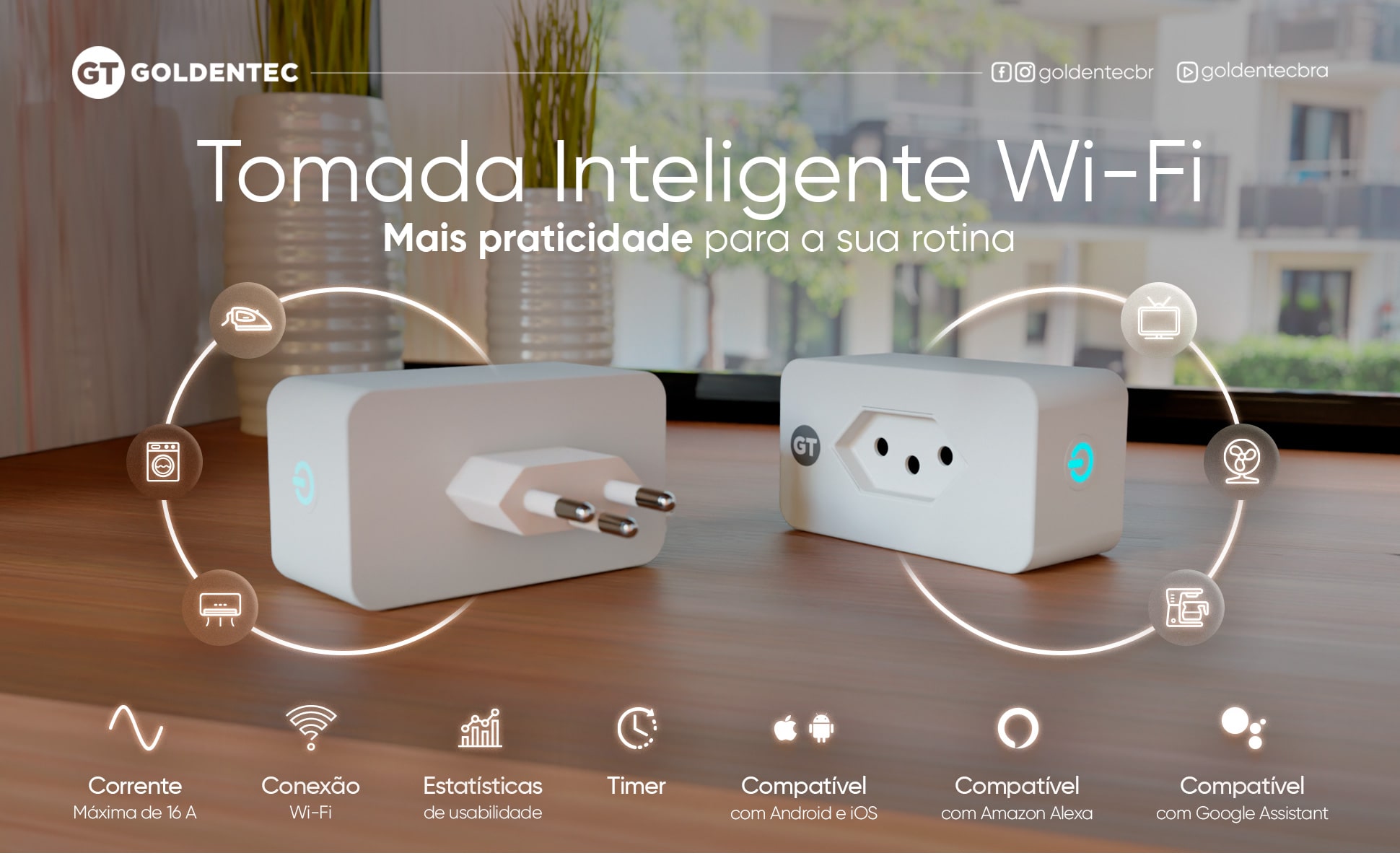 Tomada Inteligente 16A Wi-Fi Compatível Alexa e Google GT Ibyte