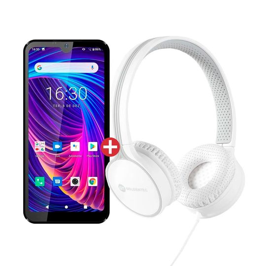 Kit-com-Smartphone-Philco-Hit-P8-3GB-RAM-32GB-Dark-Azul---Headphone-GT-Duo-com-Microfone-Integrado-Branco-Cinza-|-GT
