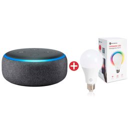 Kit-Amazon-Echo-Dot-3ª-Geracao-Smart-Speaker-com-Alexa-Preto---Lampada-Inteligente-Wi-Fi-LED-RGB-Compativel-com-Alexa-e-Google-Assistente-9W-|-GT