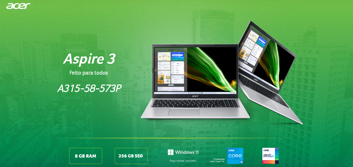 Notebook Acer Aspire 3, 15.6 Full HD, Intel® Core™ i5-1135G7, 8GB, 256 SSD, Windows 11 - A315-58-573P