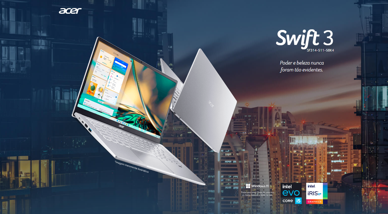 Notebook Acer Swift 3 58K4, 14 Full HD, Intel® Core™ i5-1135G7 EVO™ , 8GB 512GB SSD, Windows 11 - NX.KA9AL.001