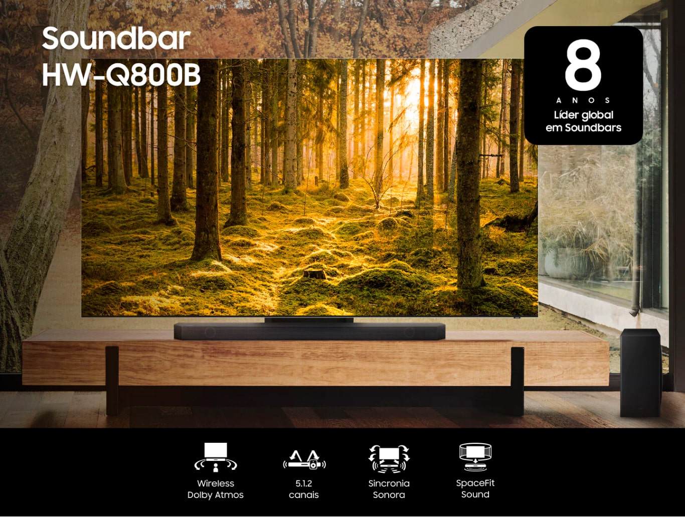 Soundbar Samsung HW-Q800B com 5.1.2 canais