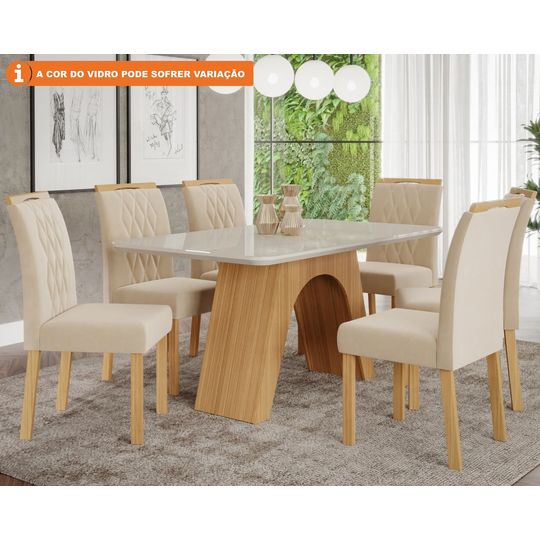 Conjunto Para Sala De Jantar Mesa 210cm 8 Cadeiras Juliana Cimol Nature/off  White/madeira/nude