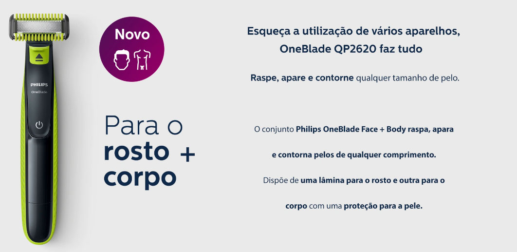 barbeador Elétrico Philips Oneblade Rosto E Corpo Preto/verde - Qp2620/10