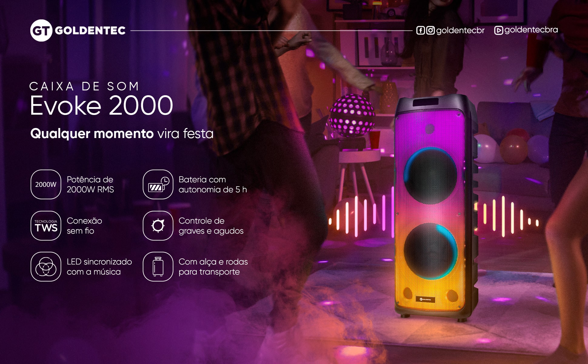 caixa De Som Amplificada Gt Evoke 2000 Bluetooth Tws | Gt