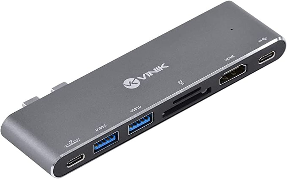 HUB USB Tipo C 7 em 2, 2 USB 3.0 + Leitor de Cartão SD TF + HDMI + Thunderbolt 3 + Power Delivery 100w HC-72 - Vinik