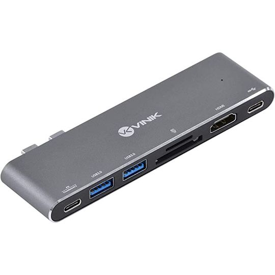 HUB USB Tipo C 7 em 2, 2 USB 3.0 + Leitor de Cartão SD TF + HDMI + Thunderbolt 3 + Power Delivery 100w HC-72 - Vinik